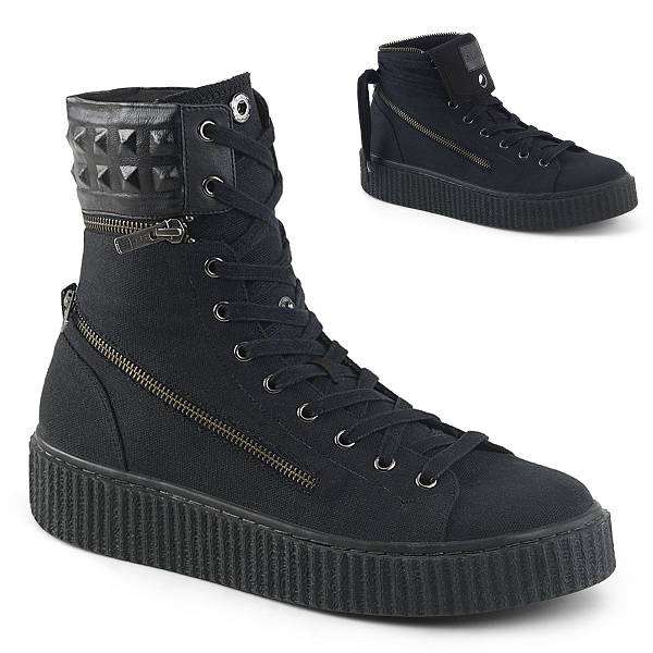 Demonia Sneeker-270 Black Canvas Schuhe Herren D428-379 Gothic Hohe Sneakers Schwarz Deutschland SALE